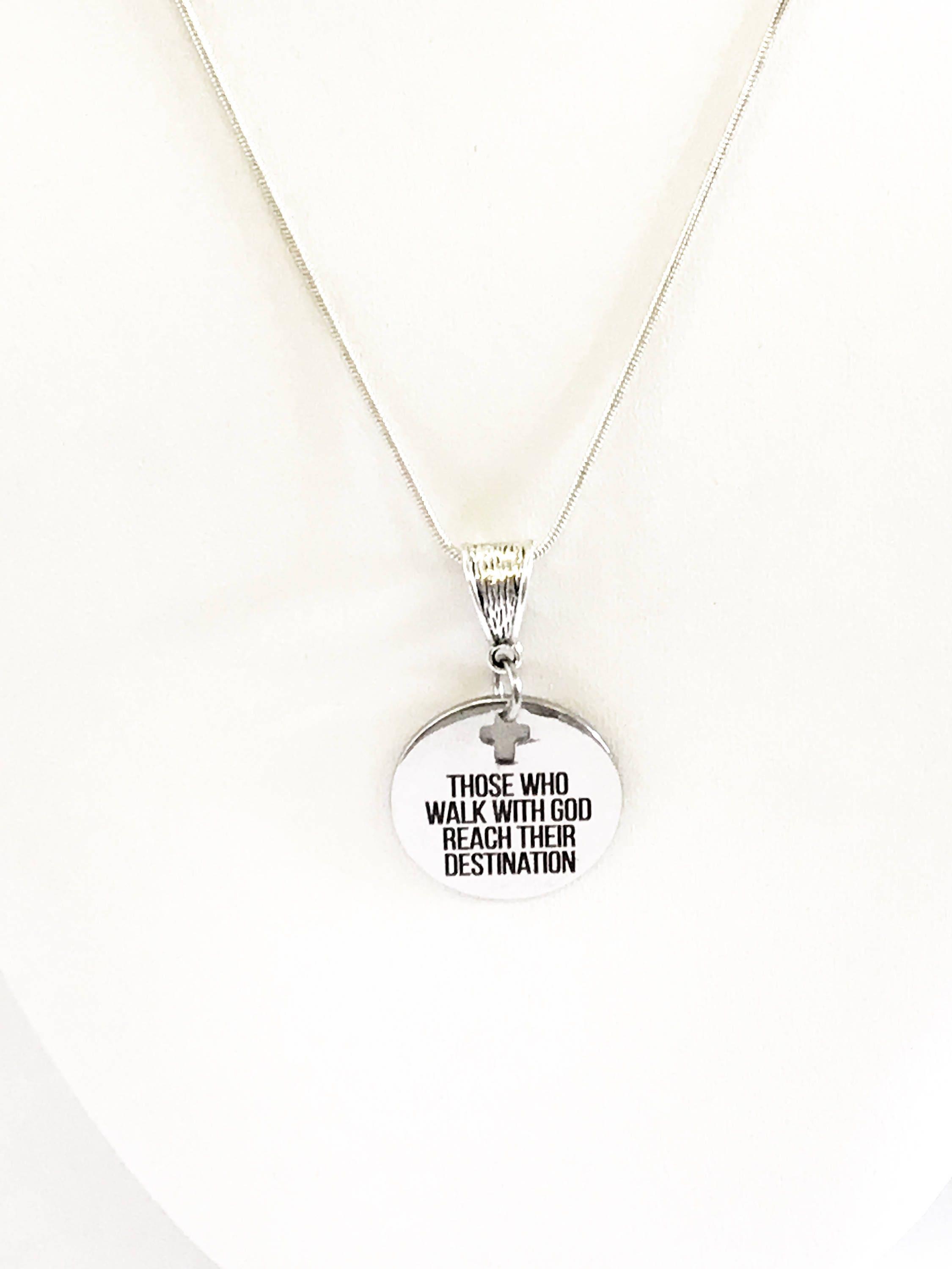 Those Who Walk With God Reach Their Destination Pendant Necklace, Religious Comfort Jewelry Gift For Her, Sympathy Christian Baptism Jewelry