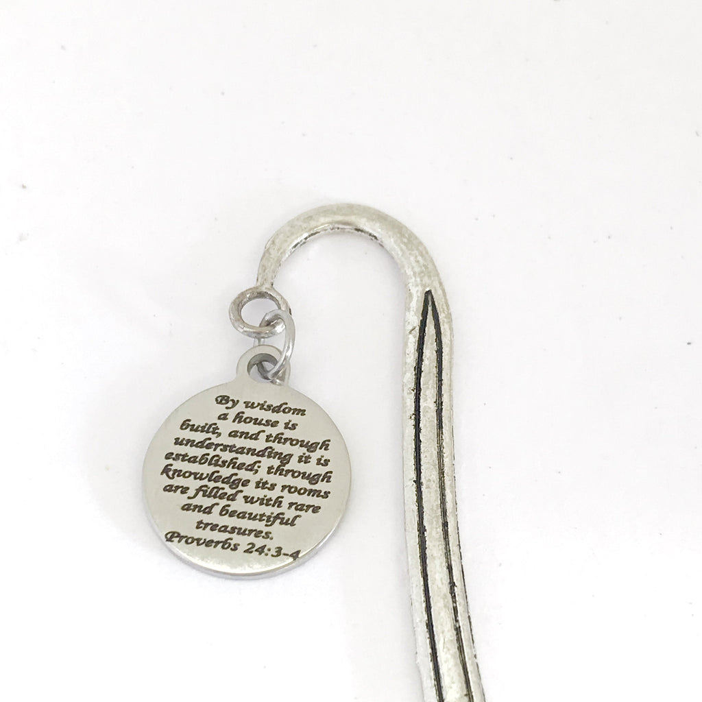 Bookmark Charm, By Wisdom A House Is Built Bookmark, Planner Charm Accessories, Hook Bookmark, Newlywed Planner Gift, Christian Home Gift