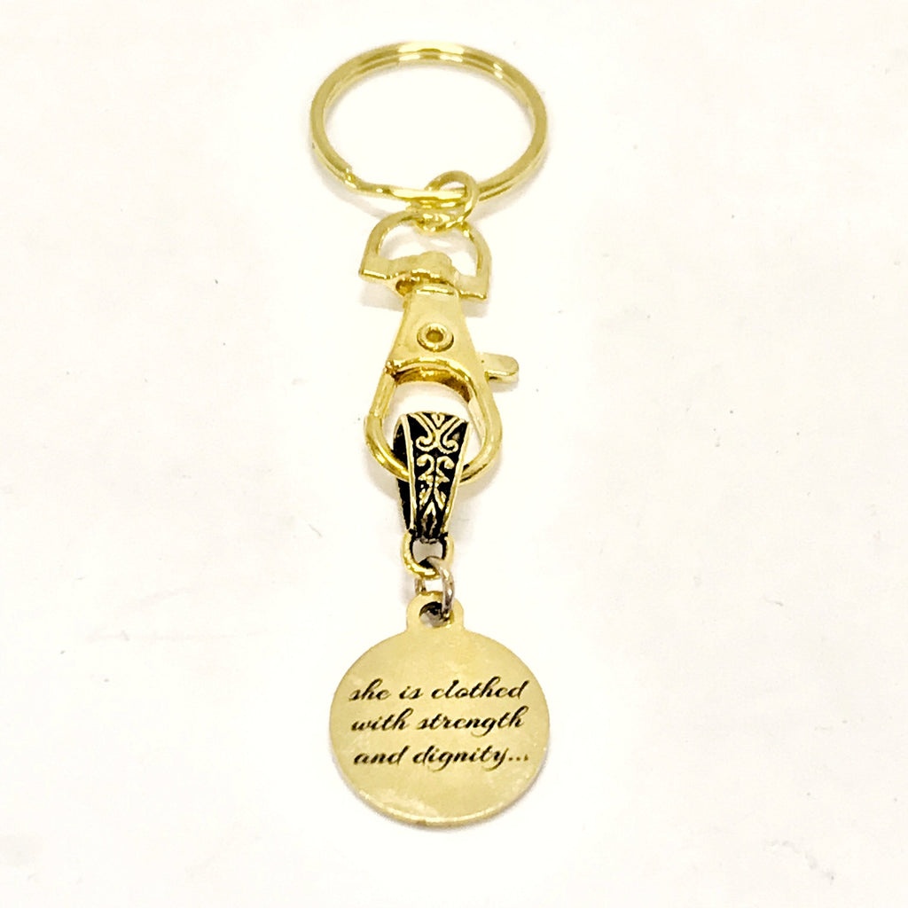 Christian Keychain, She Is Clothed In Strength And Dignity Keychain, Christian Charm Keychain, Christian Gift For Her, Religious Gifts