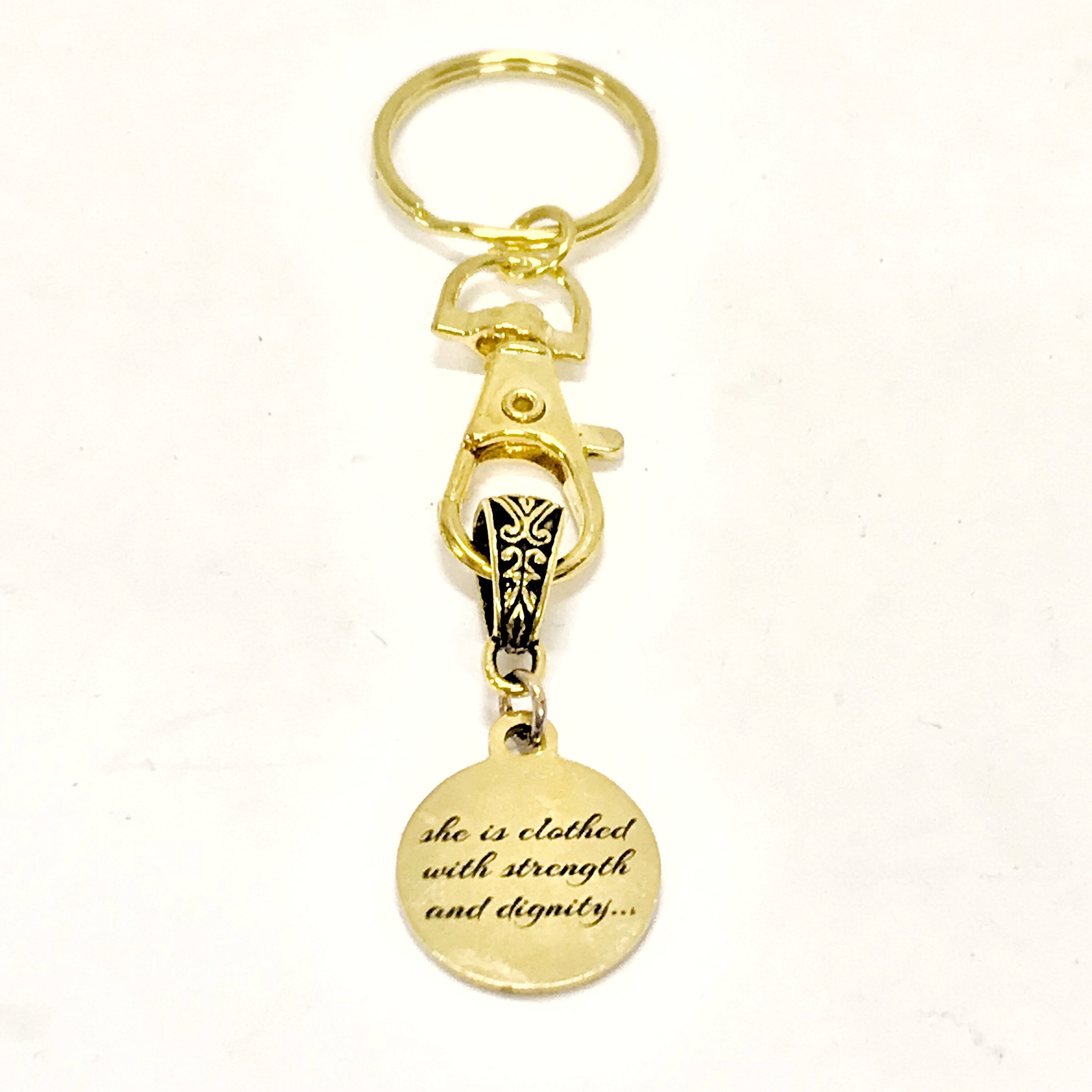 Christian Keychain, She Is Clothed In Strength And Dignity Keychain, Christian Charm Keychain, Christian Gift For Her, Religious Gifts