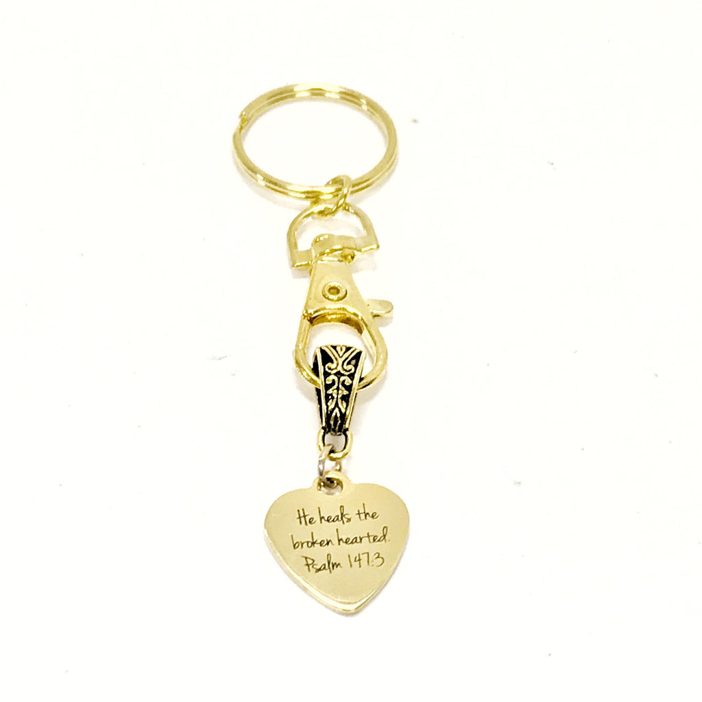 Christian Keychain, He Heals The Brokenhearted Keychain, Christian Sympathy Keychain, Psalm 147 3, Christian Gift For Her, Religious Gifts