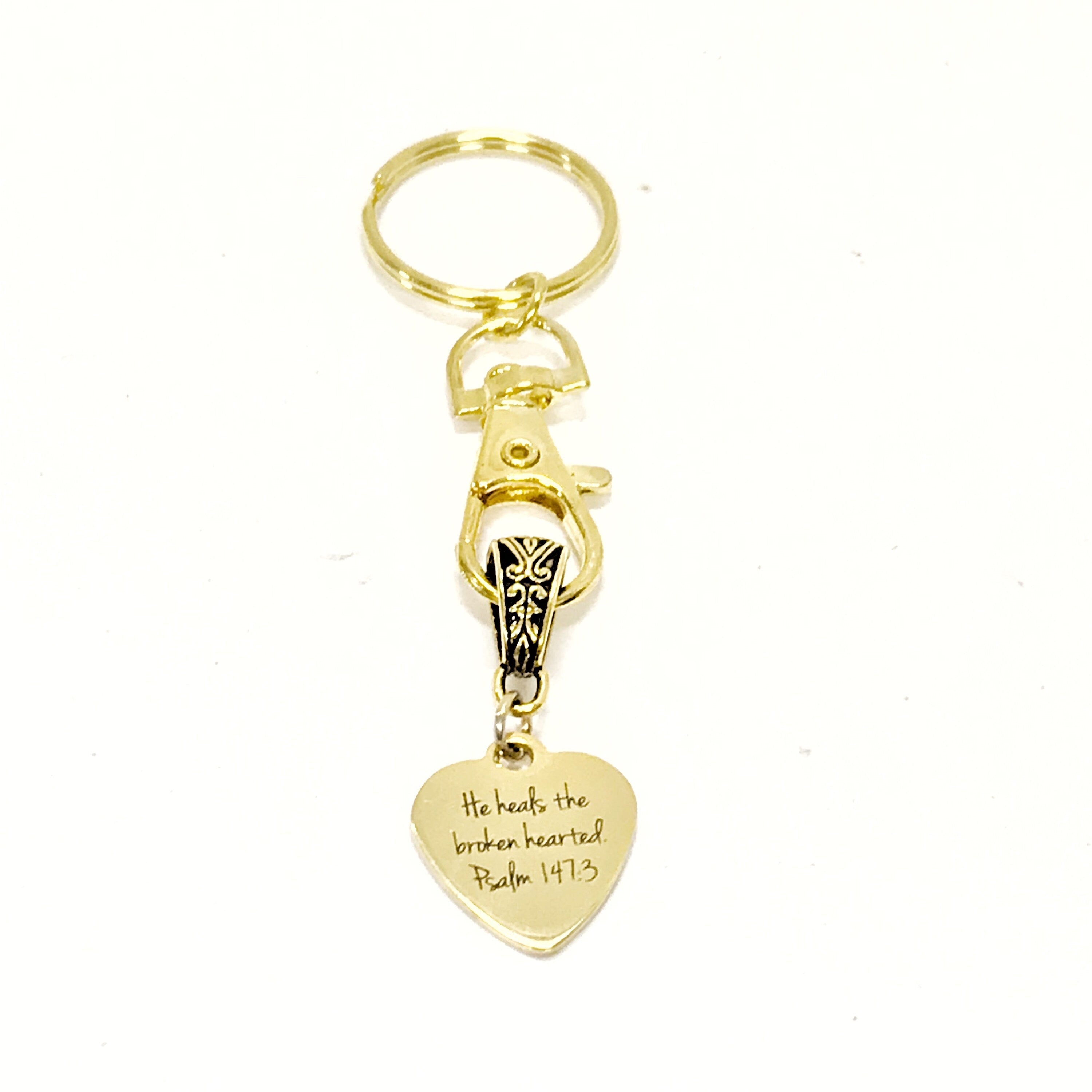 Christian Keychain, He Heals The Brokenhearted Keychain, Christian Sympathy Keychain, Psalm 147 3, Christian Gift For Her, Religious Gifts