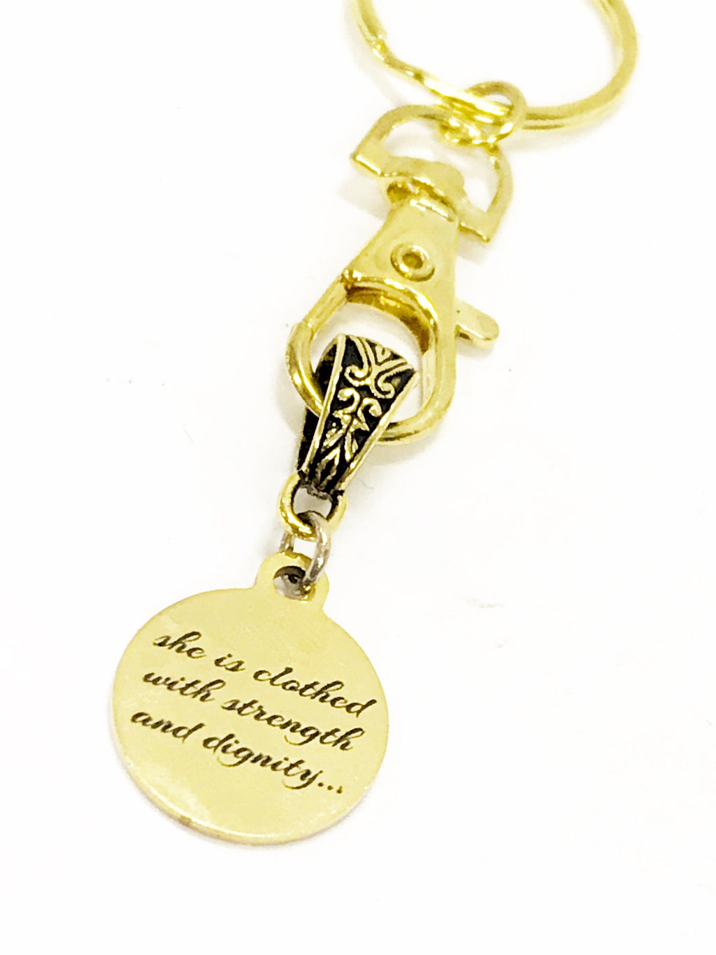 Christian Keychain, She Is Clothed In Strength And Dignity Keychain, Christian Charm Keychain, Christian Gift For Her, Religious Gifts