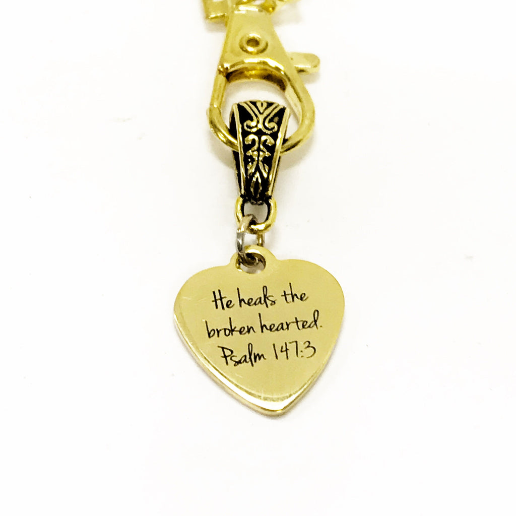 Christian Keychain, He Heals The Brokenhearted Keychain, Christian Sympathy Keychain, Psalm 147 3, Christian Gift For Her, Religious Gifts
