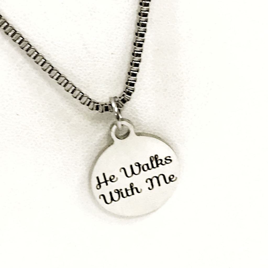 Christian Gift, He Walks With Me Necklace, Men Christian Jewelry, Christian Man Necklace, Baptism Gift, Religious Gift For Him, Husband Gift