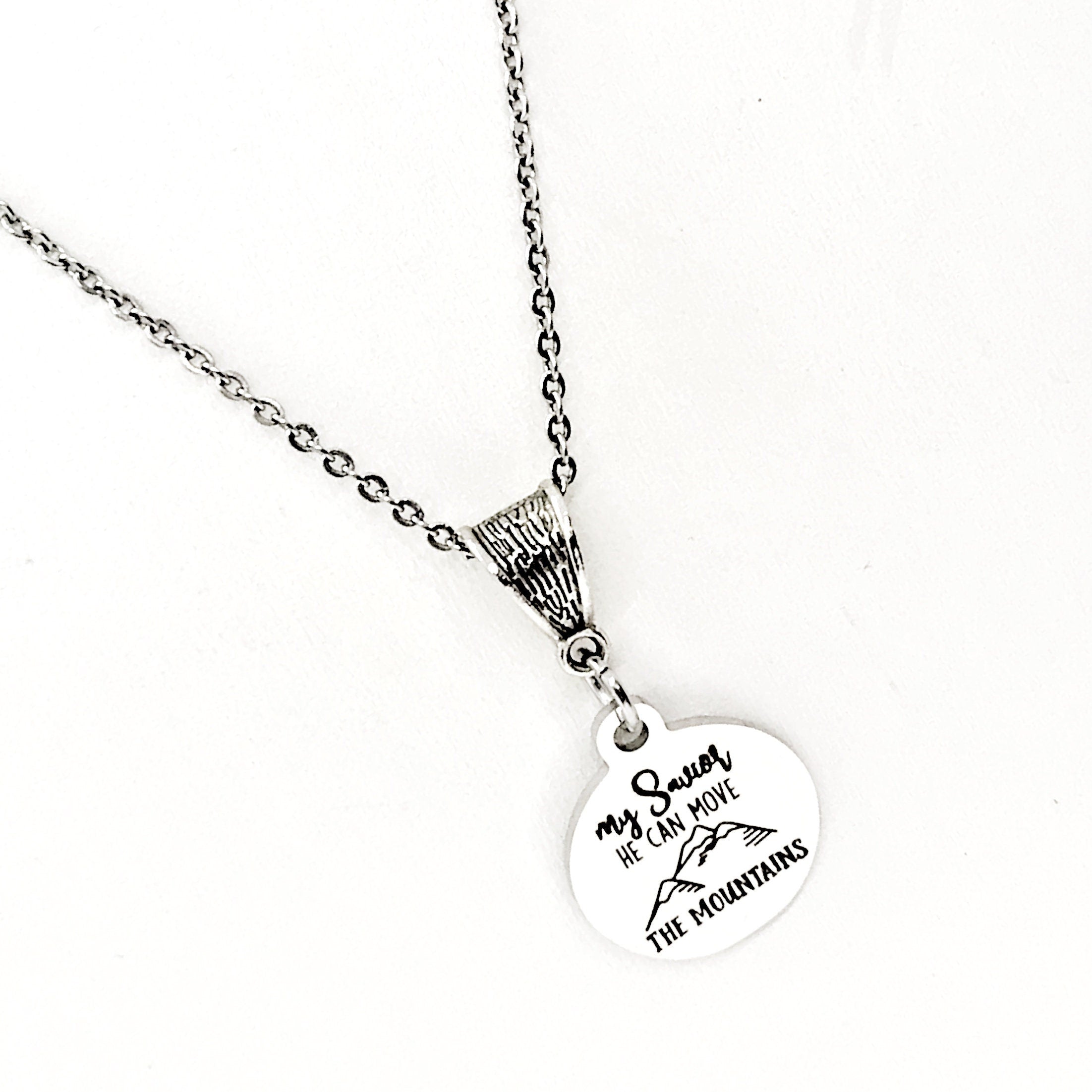 Faith Gifts, My Savior He Can Move The Mountains Necklace, Christian Gifts, Scripture Gifts, Matthew 17 20 Gift, Religious Gifts