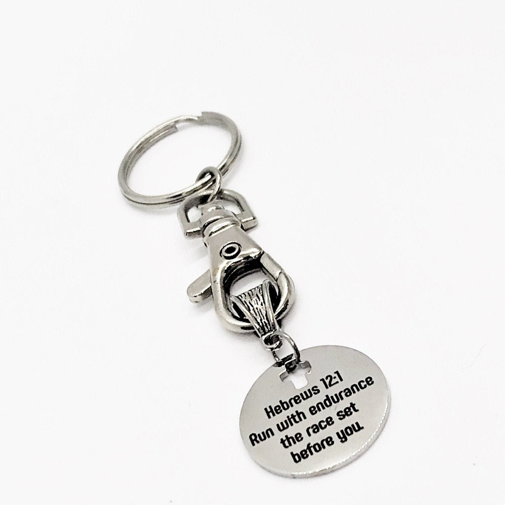 Hebrews 12 1 Endurance Scripture Keychain Christian Gift Runner Motivation Faith Accessory