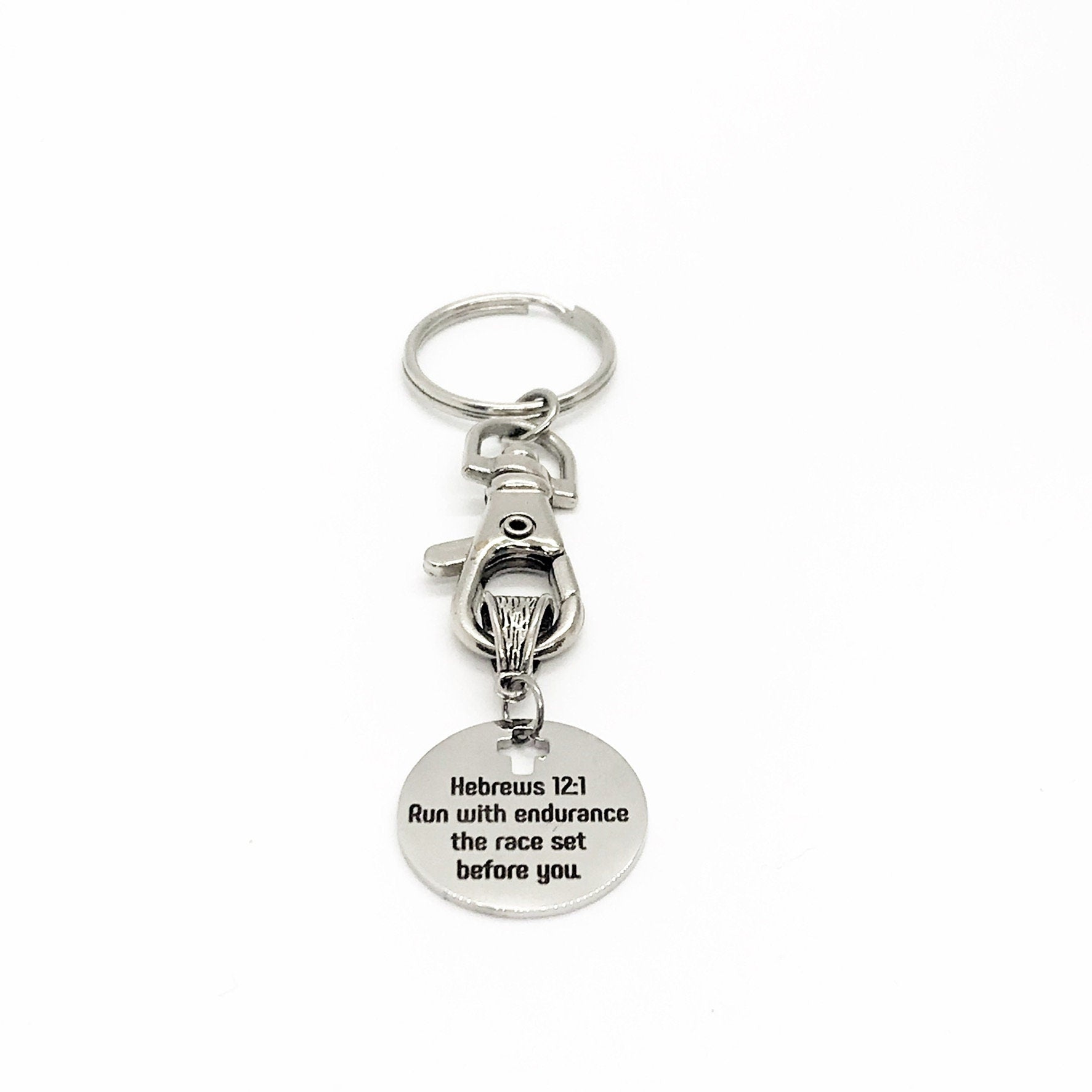 Hebrews 12 1 Endurance Scripture Keychain Christian Gift Runner Motivation Faith Accessory