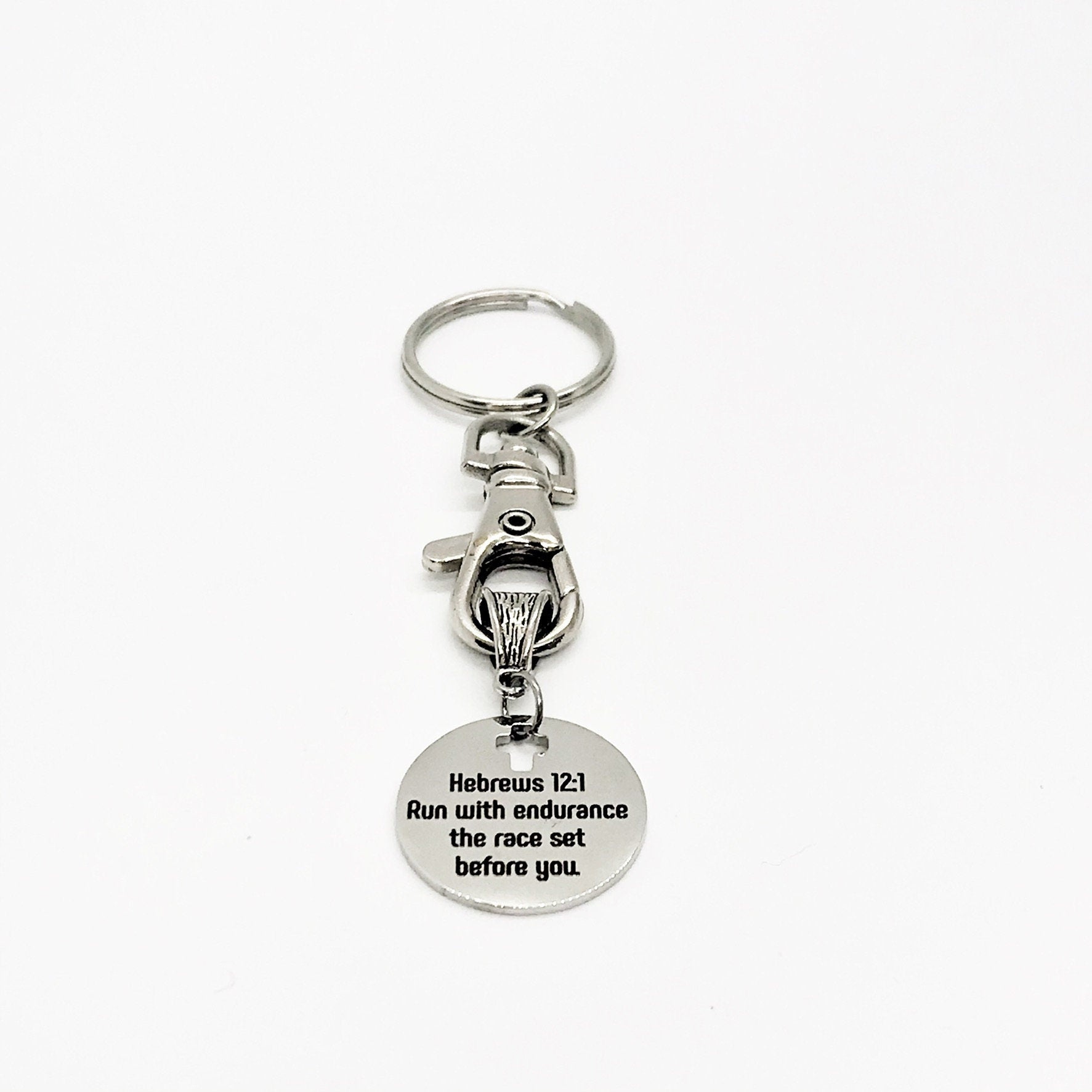 Hebrews 12 1 Endurance Scripture Keychain Christian Gift Runner Motivation Faith Accessory
