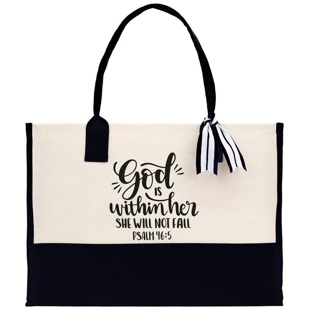 God is within her She will not fall PSALM 46:5 Religious Tote Bag for Women Bible Verse Canvas Tote Bag Religious Gifts Church Tote Bag