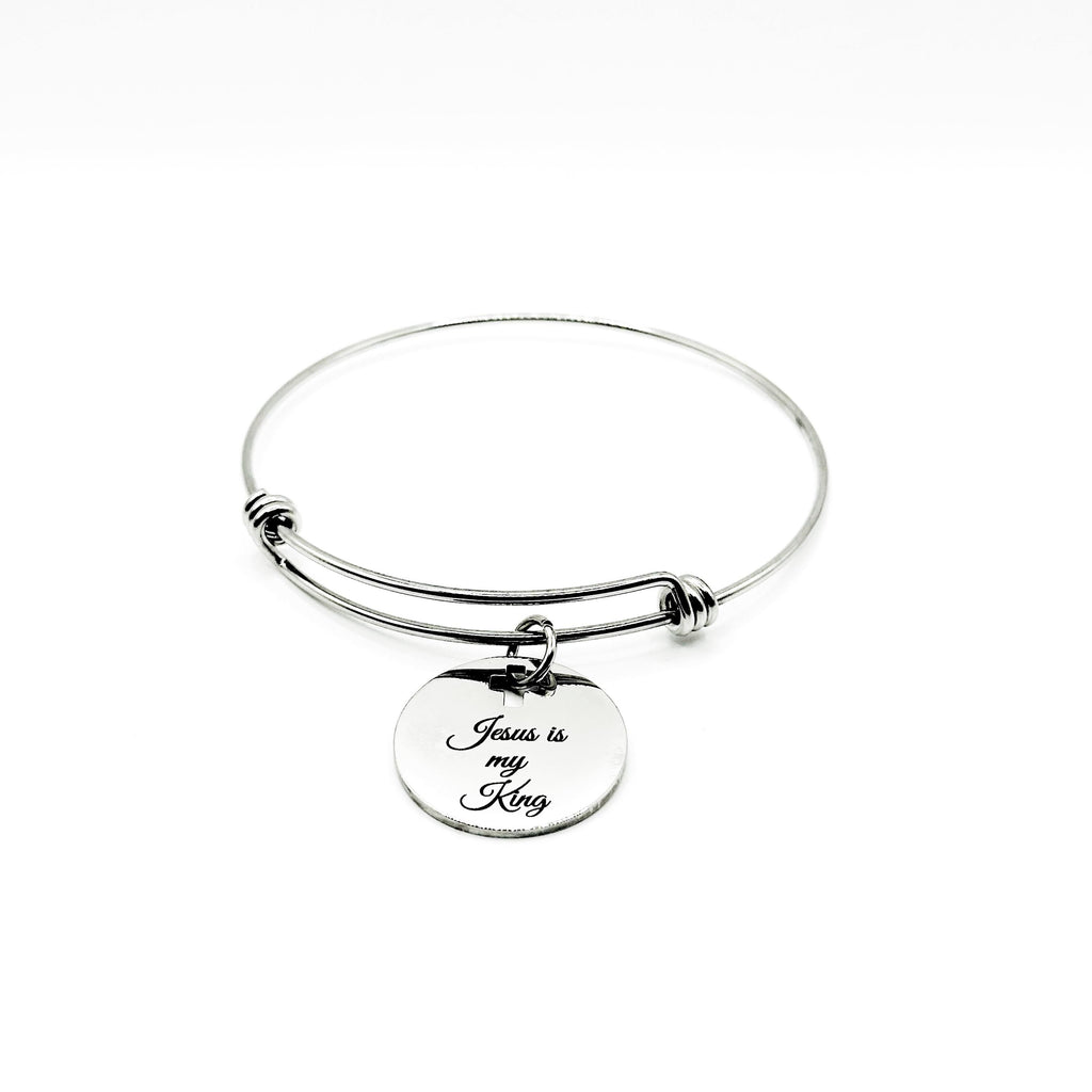 Jesus Is My King Bracelet Stainless Steel Engraved Faith Bangle With Cross Cut Out Christian Jewelry Gift For Women Religious Accessory