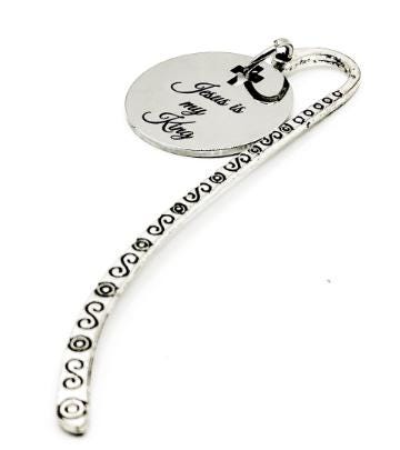 Jesus Is My King Bookmark With Stainless Steel Engraved Charm Silver Plated Faith Gift From JKCE Designs Inspirational Christian Accessory