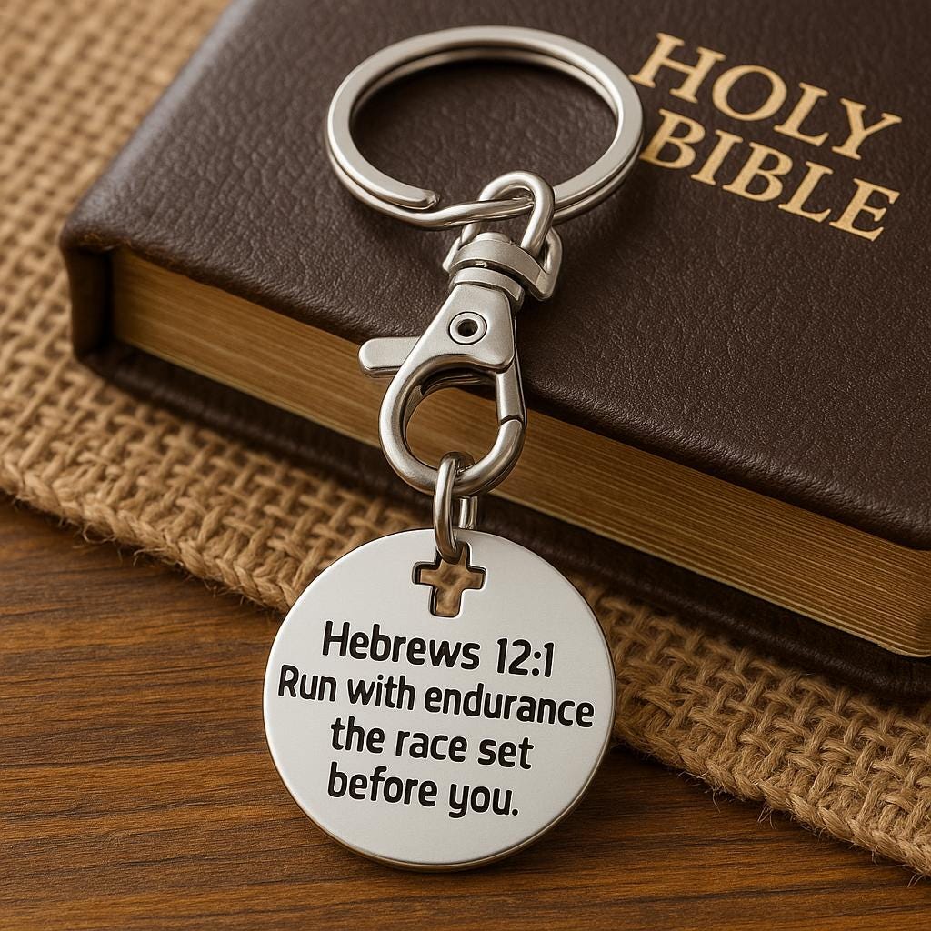 Hebrews 12 1 Endurance Scripture Keychain Christian Gift Runner Motivation Faith Accessory