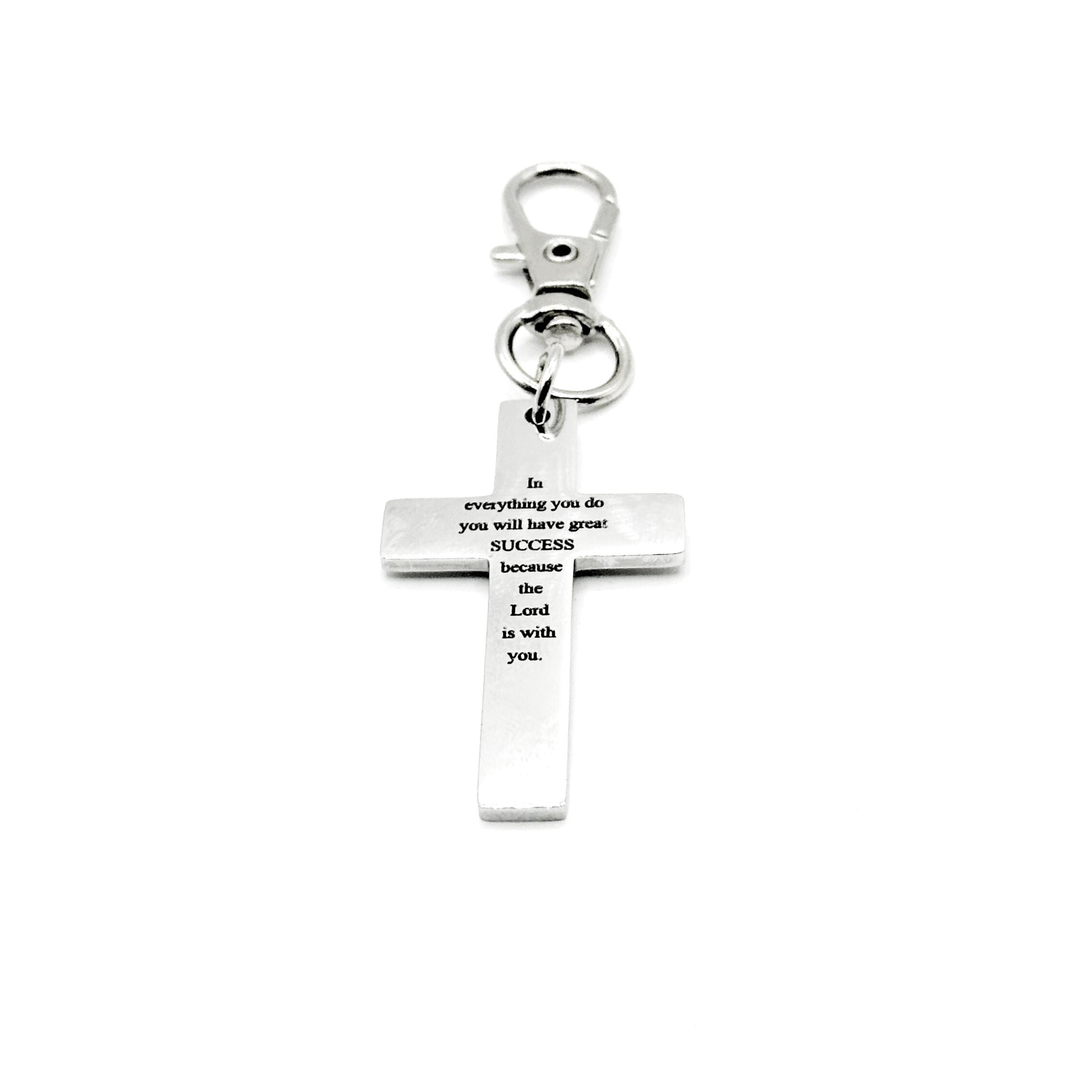 Success Scripture Cross Clip On Charm Stainless Steel Faith Gift Christian Bag Charm Bible Verse Inspirational Religious Accessory