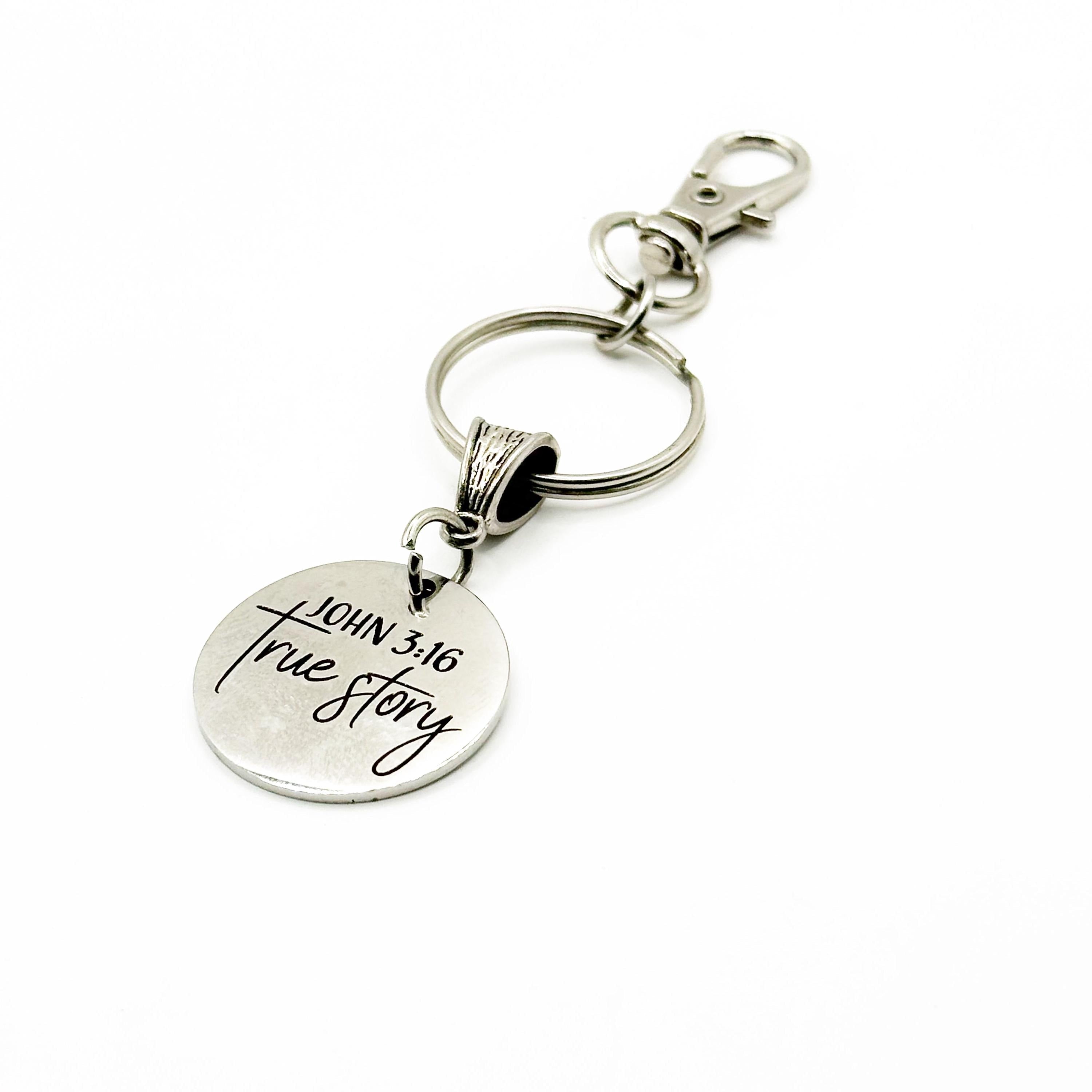 John 3 16 True Story Keychain Christian Faith Keychain Scripture Jewelry Stainless Steel Religious Gift Inspirational Accessory