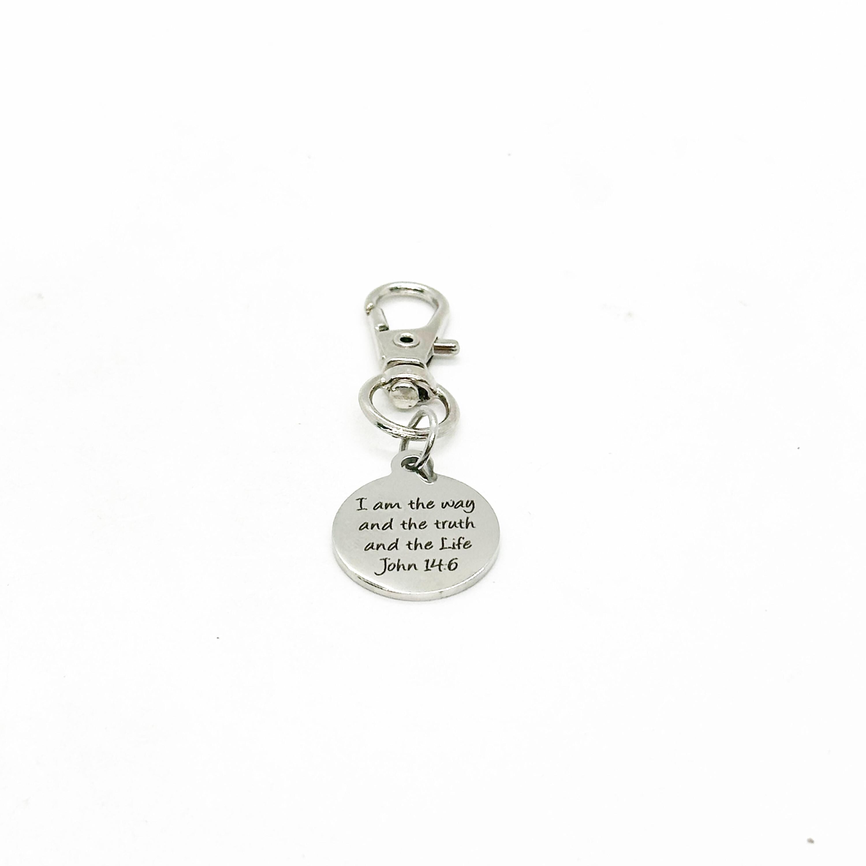 John 14 6 Scripture Clip On Charm Stainless Steel Faith Charm Bible Verse Bag Charm Christian Gift Inspirational Accessory